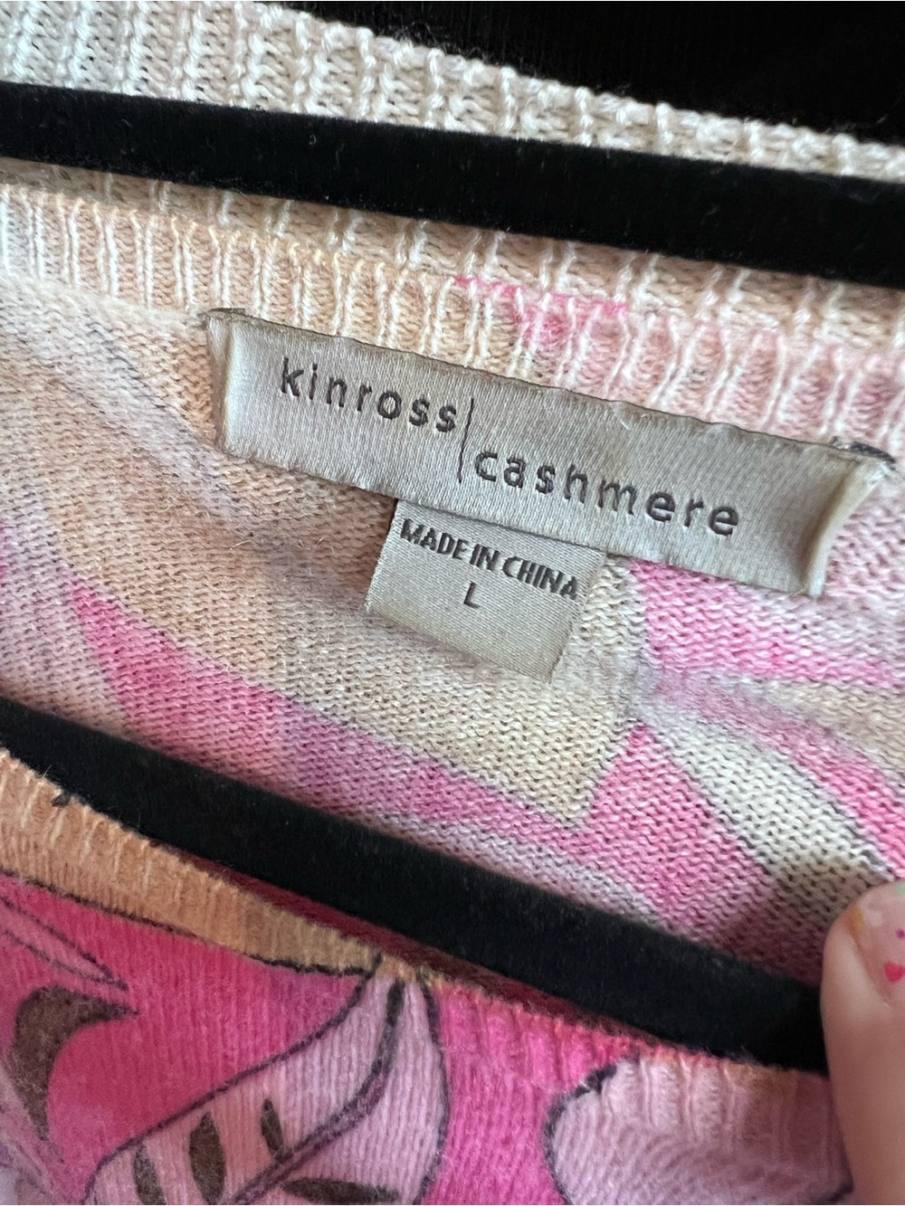 KINROSS Pink Floral Pattern 100% Cashmere Luxury Mod Crewneck Sweater, L - Picture 11 of 11